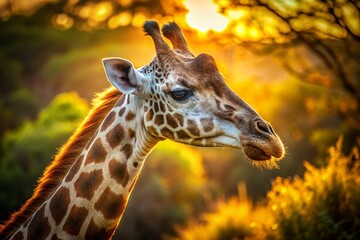 Obraz premium Giraffe Close-Up: Detailed Side Profile Macro Photography of a Giraffe's Face and Neck