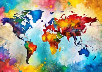 Fototapeta premium Global Travel Paint Splatter Double Exposure: Artistic World Map Design