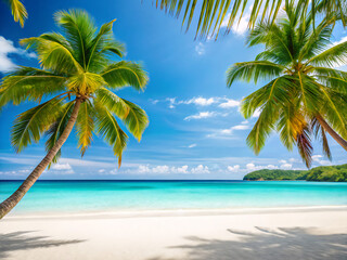 tropical beach with palm trees. beach, palm, sea, tropical, tree, island, ocean, sand, paradise, sky, water, travel, summer, coconut, vacation, nature, coast, caribbean, holiday, landscape, palm tree,