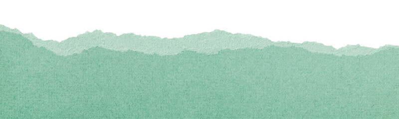 Ripped edge of textured teal green paper isolated with copy space for design