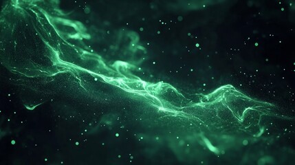 Abstract Green Particle Background Dark Texture Glowing Dynamic Energy