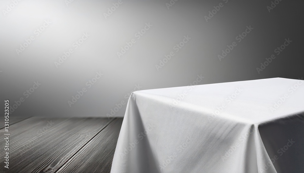 Poster realistic square table with white folded tablecloth modern elegance meets simplicity in this vector 