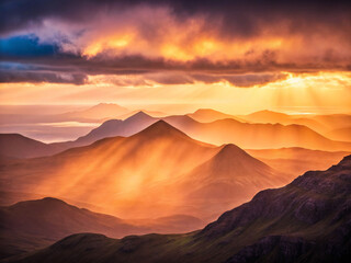 Fototapeta premium sunset in the mountains. sunset, sky, mountain, landscape, sunrise, sun, nature, mountains, clouds, cloud, orange, desert, morning, view, evening, red, dawn, silhouette, dusk, light, fog, travel, sunl