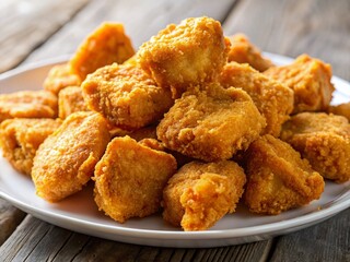 Golden-Brown Fried Chicken Nuggets Ready to Eat on a Plate