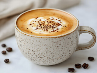 Obraz premium A Steaming Cup of Coffee on a Textured Ceramic Plate