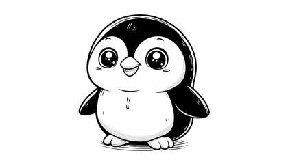 Cute cartoon penguin with big happy eyes. Fun kids' coloring page.