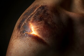 Naklejka premium Closeup of a Healing Skin Injury with Scab and Bruise