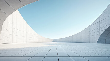 A white building with curved walls on the sea, a 3D rendering of an architectural design style