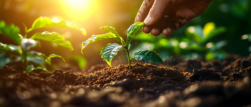 Nurturing Growth: Hand Planting a Young Seedling in Fertile Soil
