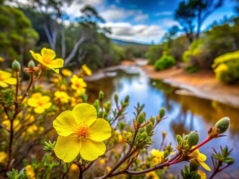 Golden Guinea Flower Double Exposure: Western Australia's Crooked Brook Blooms