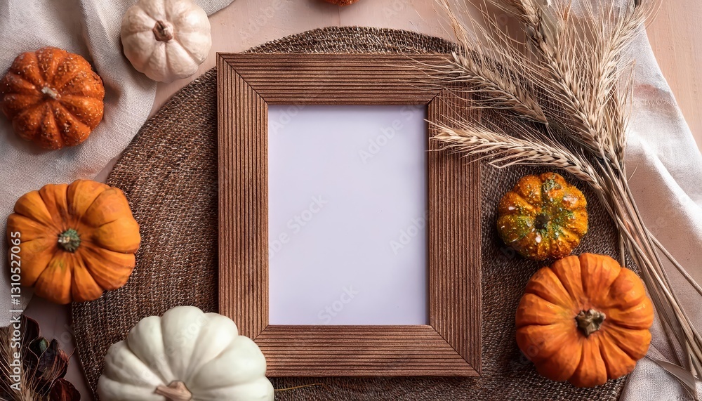 Aufkleber rustic autumn tableau empty frame against the backdrop of a serene autumnal landscape, capturing the