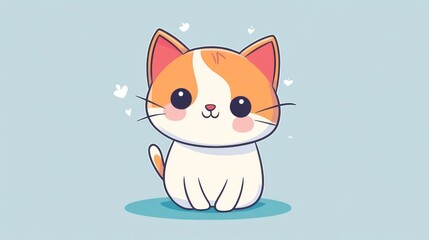 Fototapeta premium A Cute Cartoon Cat With Big Eyes Is Sitting Happily