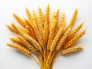 Golden Wheat Spikelets Overhead View, Isolated on White Background - Stock Photo