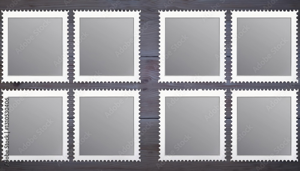Poster stylized set of whiteedged postage stamps in symmetrical arrangement horizontal and square formats s