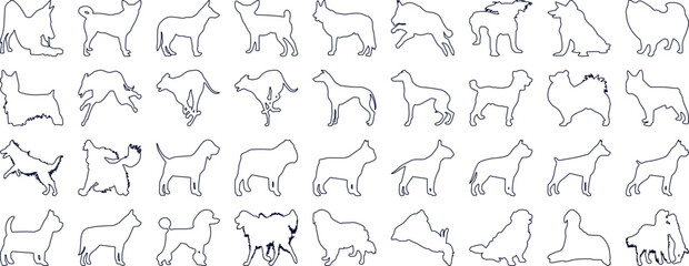 Playful dog silhouettes in various poses, perfect for animal lovers