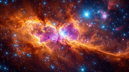 Fototapeta premium Space exploration with vibrant stars and distant galaxies, nebula visible