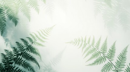 Soft Green Fern Leaves in Misty Light Background