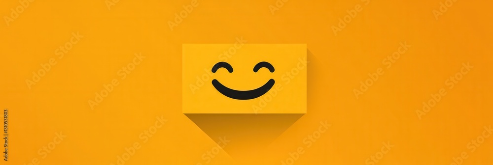 Poster bright yellow minimalist smiling face icon conveying joy in a flat design on a warm orange backgroun