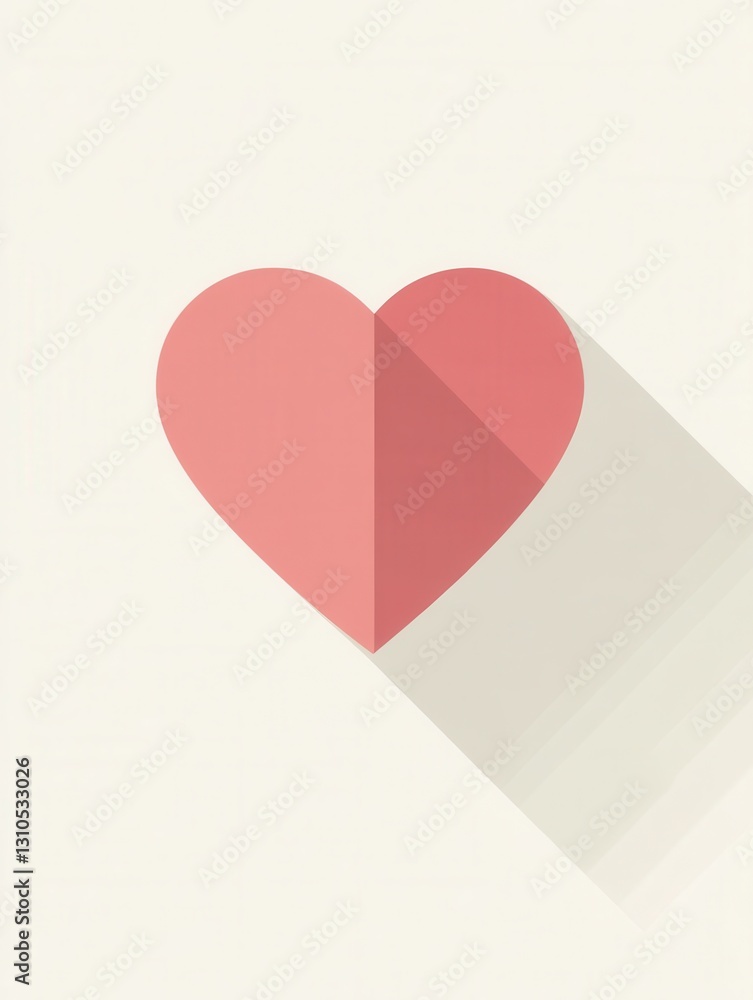 Aufkleber Minimalist heart icon in warm pink tones with soft shadows showcasing flat design aesthetics for modern applications