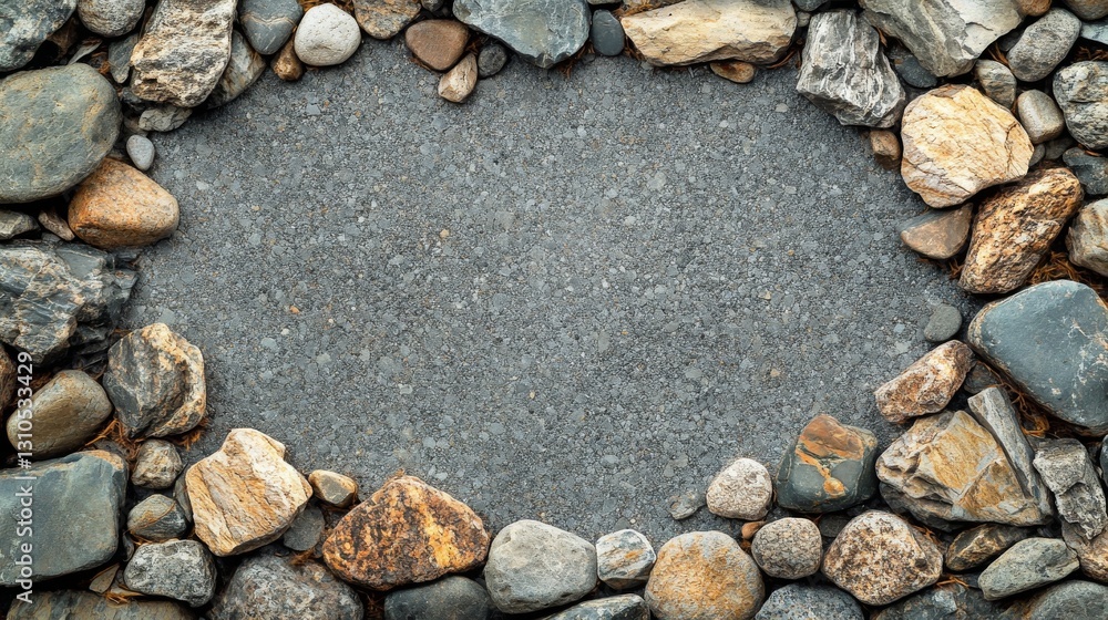 Poster a border of varied rocks frames a textured gray surface