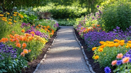 Obraz premium A garden path lined with colorful flowers