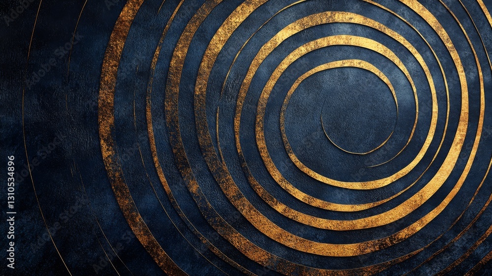Poster golden spiraling lines creating a stunning circular pattern against navy background