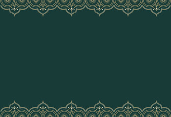 Seamless border in Eastern style. Ornate element for design. Ornamental pattern for wedding invitations and greeting cards. Traditional golden decor on green background.