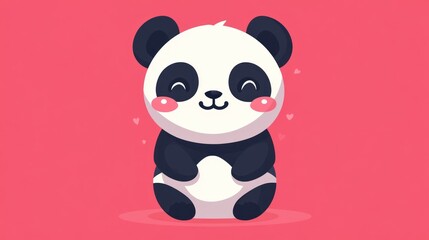 Obraz premium A Cute Cartoon Panda Sitting on a Pink Background Smiling