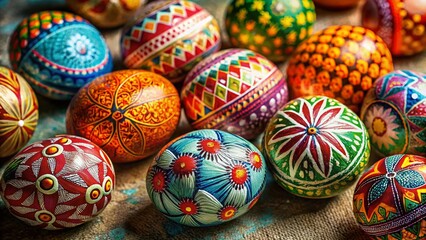 Hand-Painted Easter Eggs on Textured Circle Background - Spring Festive Decor