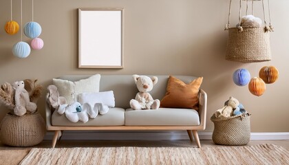 Scandinavian Modern Newborn Baby Interior with Mockup Photo Frame A Stylish and Cozy Haven Embracing Minimalist Elegance and Nordic Charm