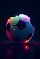 Fototapeta premium illustration of soccer ball in neon light against black background. close up of football ball