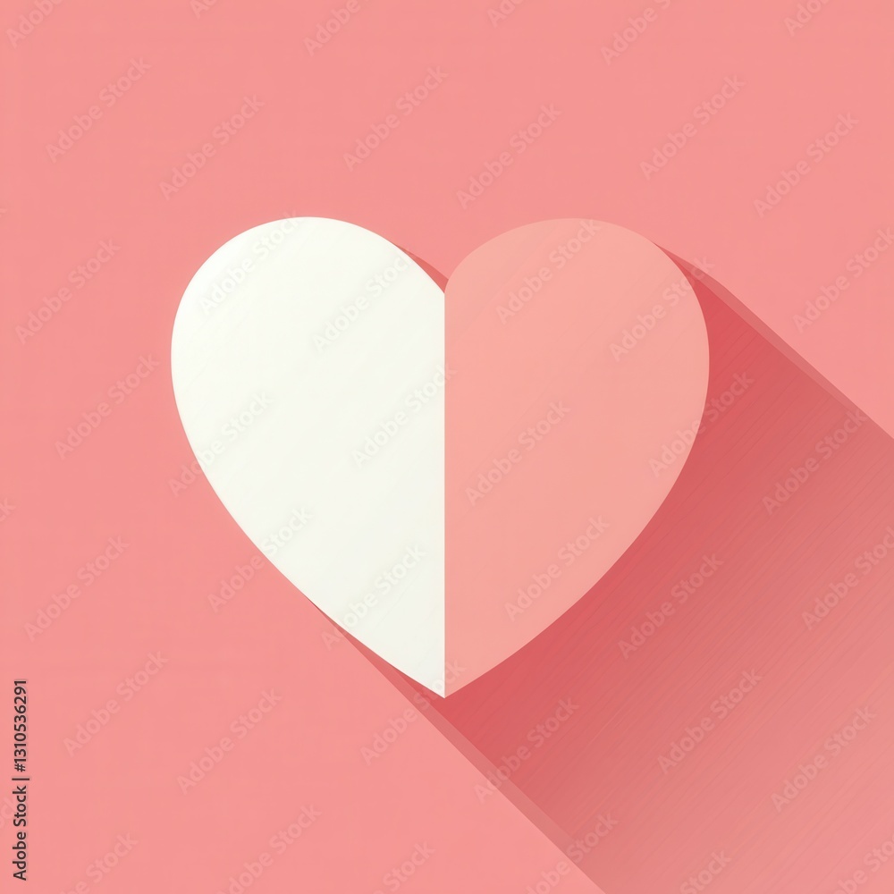Poster Minimalist heart icon with soft shadows and warm pink tones in flat design style