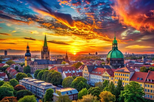 Hanover Skyline Sunset Portrait Photography - Colorful Cityscape at Dusk