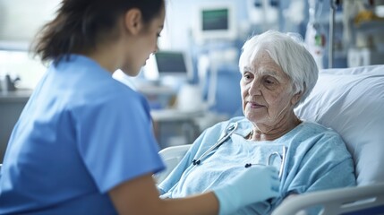 Obraz premium A nurse caring for an elderly patient