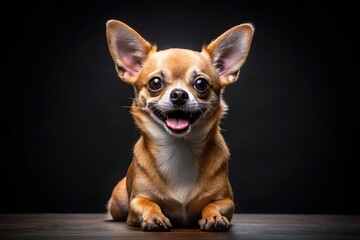 Obraz premium Happy Chihuahua Full Body Shot on Black Background - Adorable Small Dog Portrait