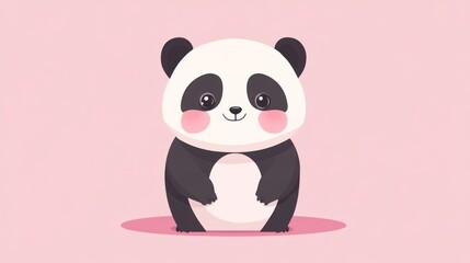 Naklejka premium A Cute Cartoon Panda Bear Smiling Against Pink Background