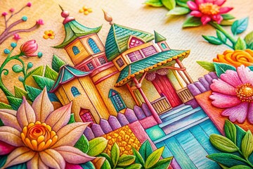 Fototapeta premium Happy Mother's Day Card Design: Architectural Doodle Texture Background