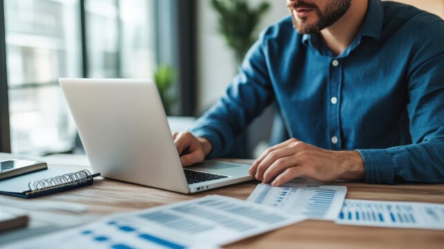 A project manager checking timelines on a laptop