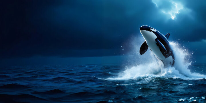 Majestic Orca Breaches in Stormy Seas, Dramatic Marine Wildlife Photography