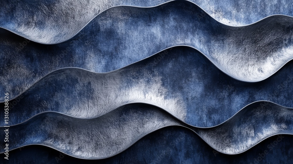 Poster abstract metallic waves creating a layered and textured blue design