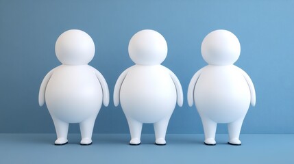 White Round Characters Standing in a Row against a Blue Background