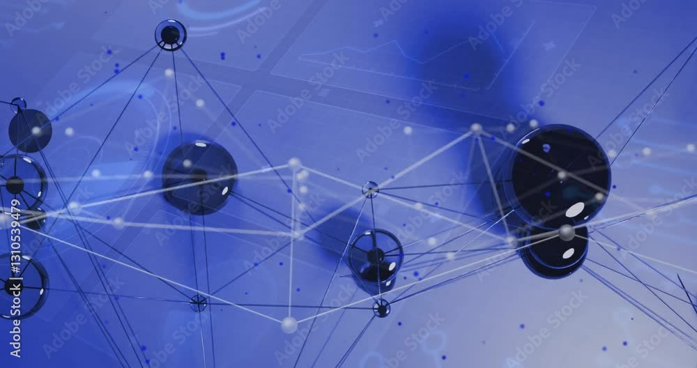 Poster network of connections and data processing animation over abstract blue background