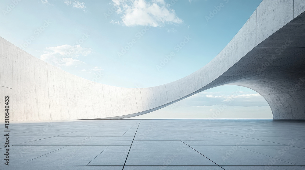 Poster a white building with curved walls on the sea, a 3d rendering of an architectural design style
