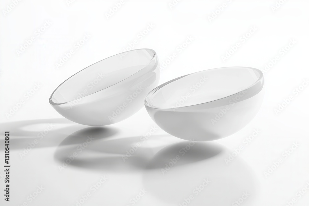 Poster Floating minimalist 3D shapes with soft shadows and elegant reflections on a clean white background