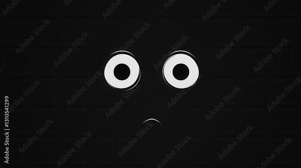 Poster eerie minimalist icon featuring a dark face with wide fearful eyes creating a striking monochrome co