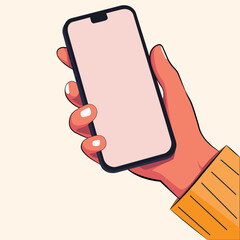 Hand holding a smartphone with a blank screen, perfect for mobile apps, communication, and technology designs. Ideal for business, messaging, and modern device mockups.
