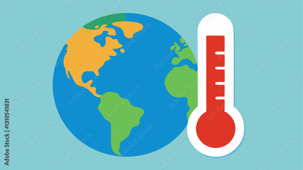 Poster thermometer and earth a large thermometer next to a globe with the thermometer indicating dangerousl