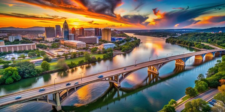 Historic Lamar Bridge Austin Texas Aerial View - Scenic River Landscape
