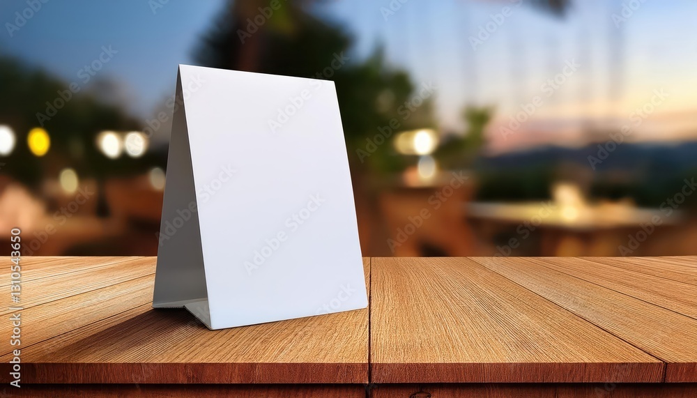 Aufkleber 3d illustration empty table tent on rustic wooden table at dusk a minimalistic scene in 3d art, perf