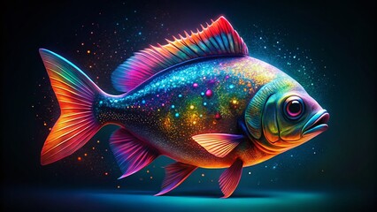 Fototapeta premium Holographic Glitter Fish Silhouette - Multicolored Aquatic Life Stock Photo